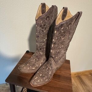 Corral Bone Inlay Studded Boot- size 8